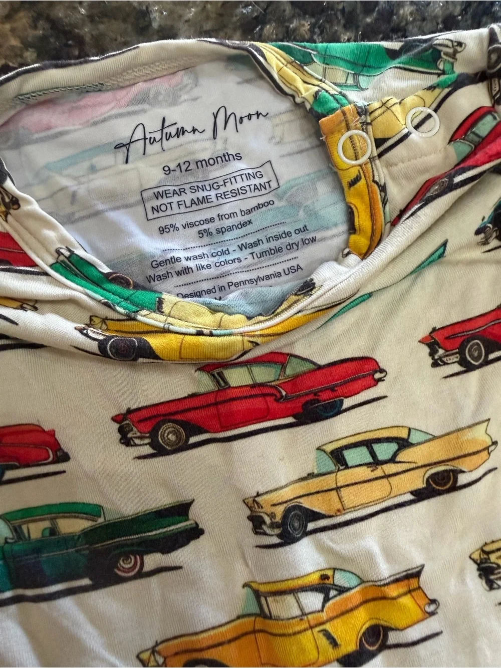 Autumn Moon Bamboo Bodysuit with Vintage Car Print 9-12 months